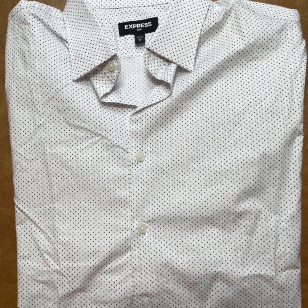 Express - White Patterned Button Up - Large - Picture 7 of 8